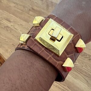 Vince Camuto Brown Leather Bracelet with Gold Accents